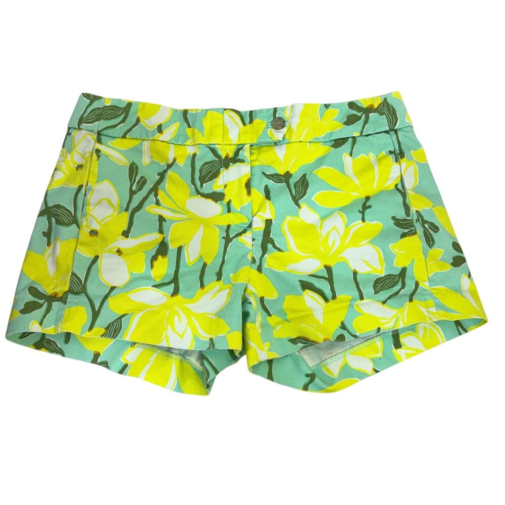 J Crew Factory Chino Shorts Women Size 2 Mint Green Yellow Daffodil Print W30 L3